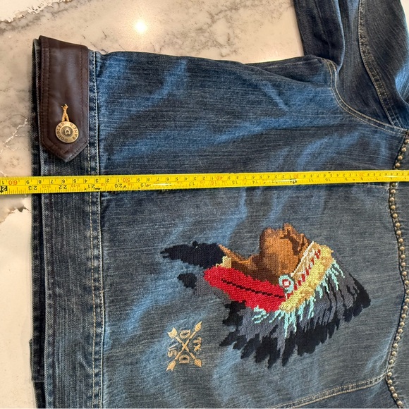 Double D Ranch Denim Jacket with leather accents and embroidered back - Picture 11 of 15